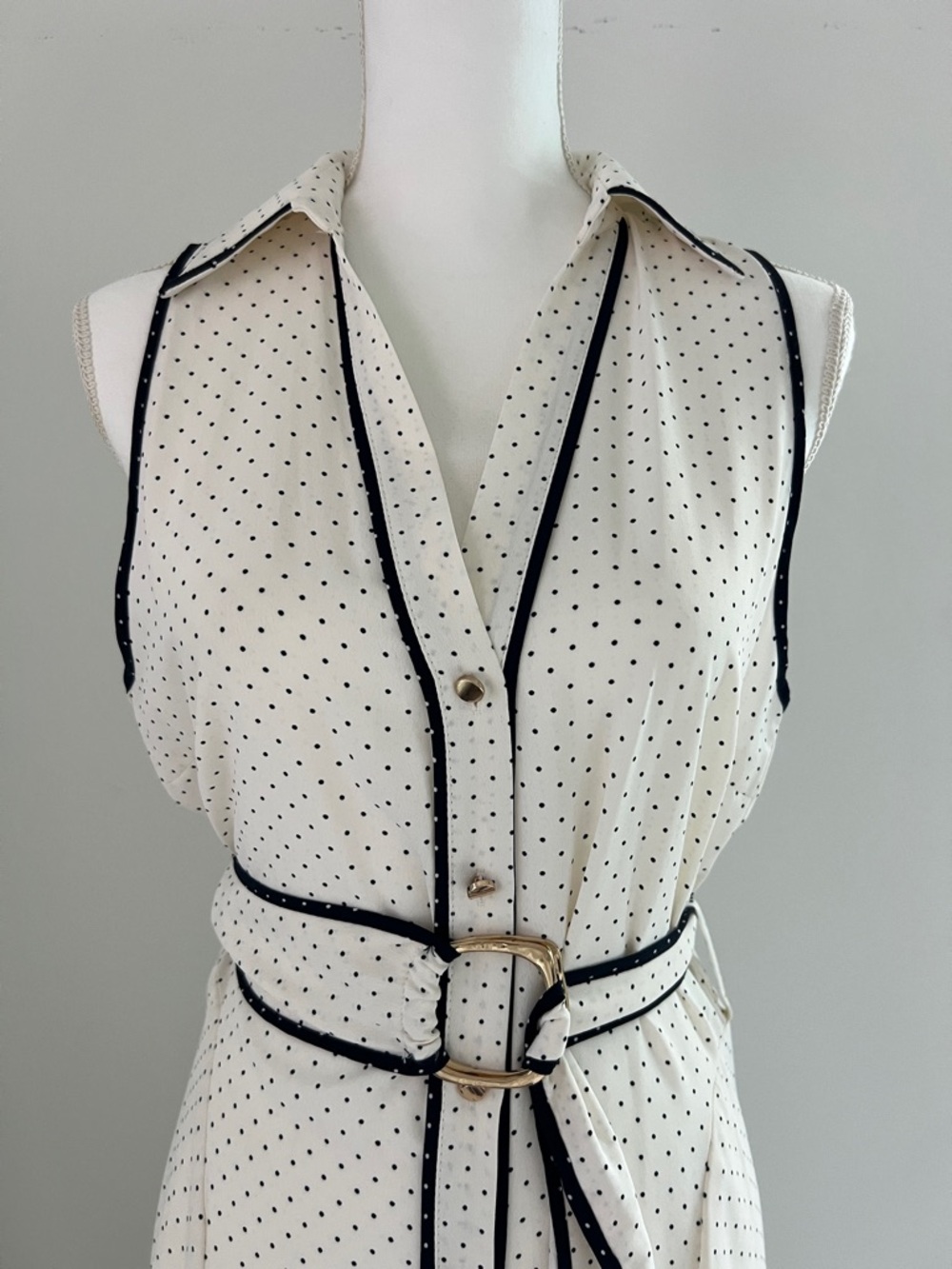 Zara Cream Maxi Shirt Dress with Black Piping and Polka Dots - Picture 2 of 5